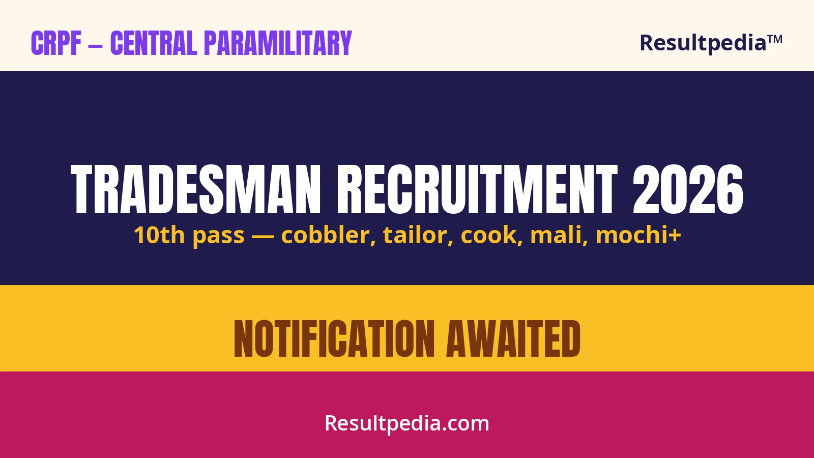 CRPF Tradesman 2026: Constable Trades Notification, Vacancies, Apply Online