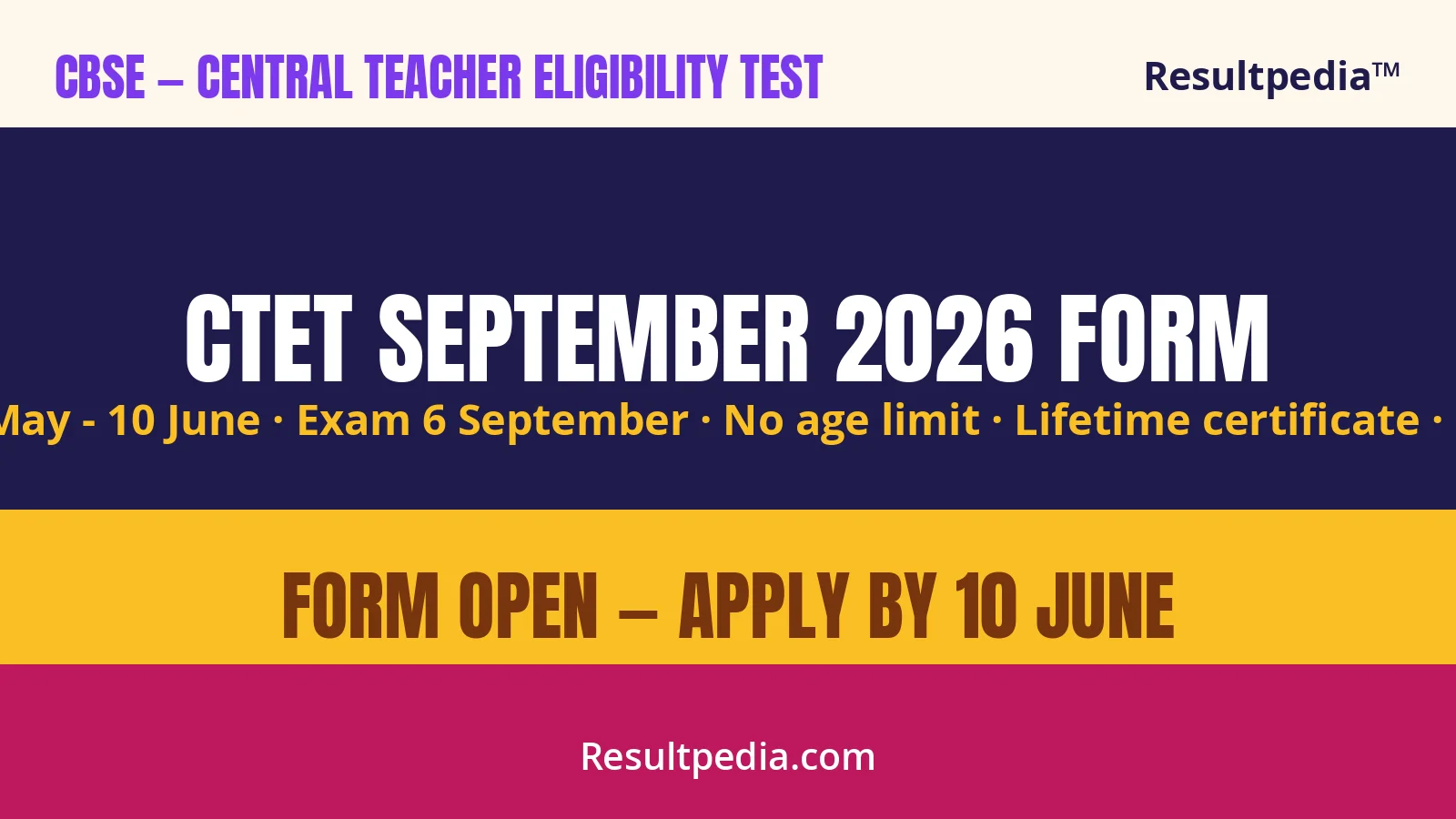 CTET September 2026 Online Form: Apply by 10 June, Exam on 6 September at ctet.nic.in