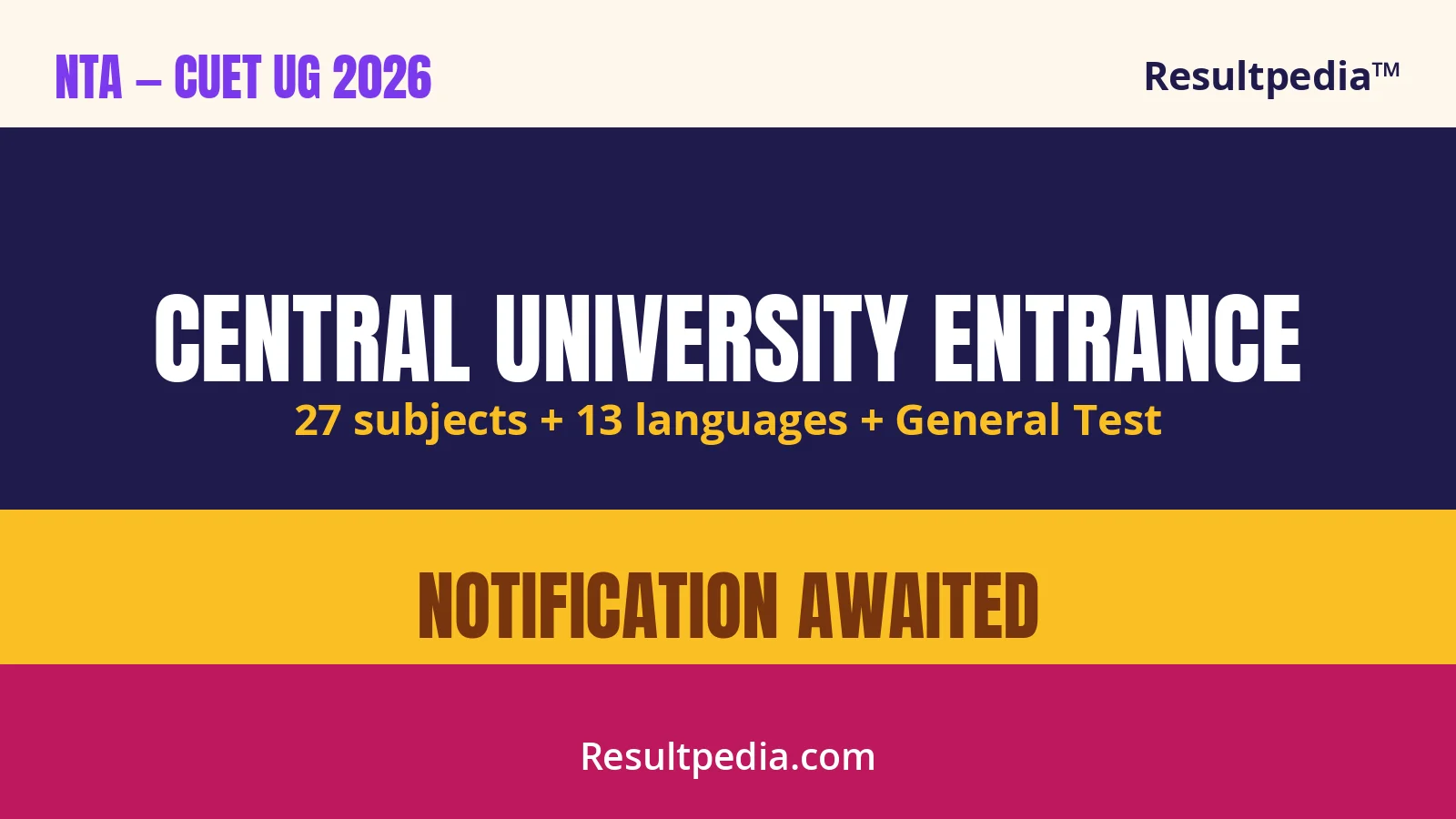 CUET UG 2026: Central University Entrance — Notification, Subjects, Apply Online
