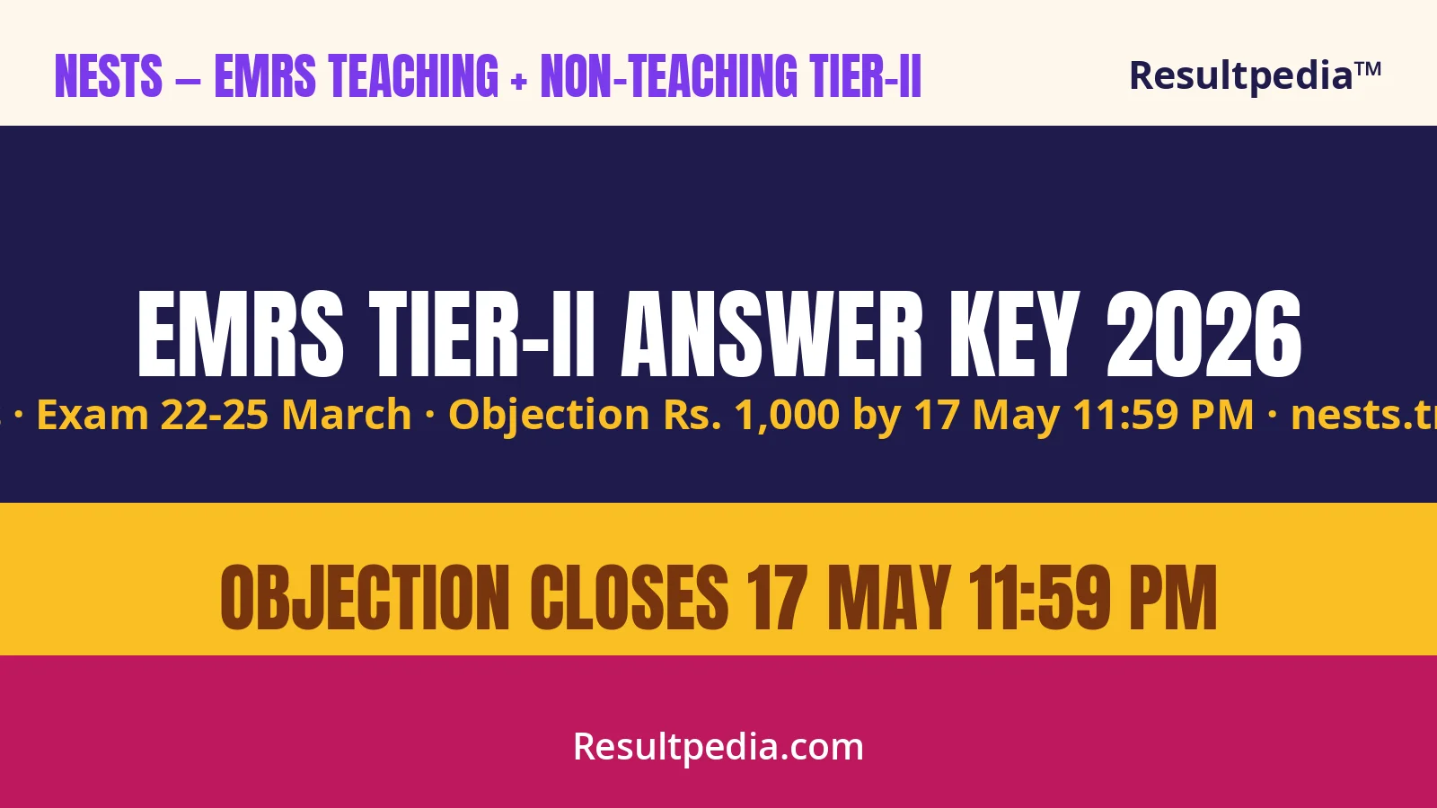EMRS Teaching / Non-Teaching Tier-II Answer Key 2026 Out — Raise Objection by 17 May 11:59 PM at nests.tribal.gov.in
