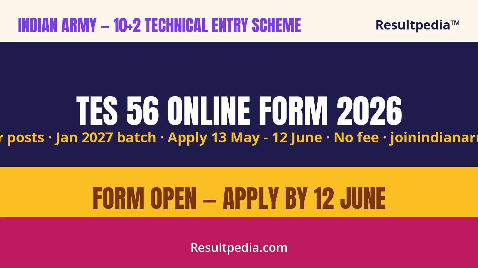 Indian Army 10+2 TES 56 Online Form 2026: 90 Officer Vacancies, Apply by 12 June at joinindianarmy.nic.in