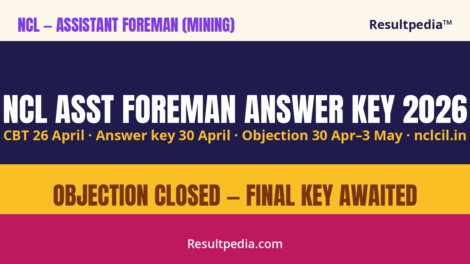 NCL Assistant Foreman Trainee Answer Key 2026 Out — Final Key Awaited at nclcil.in