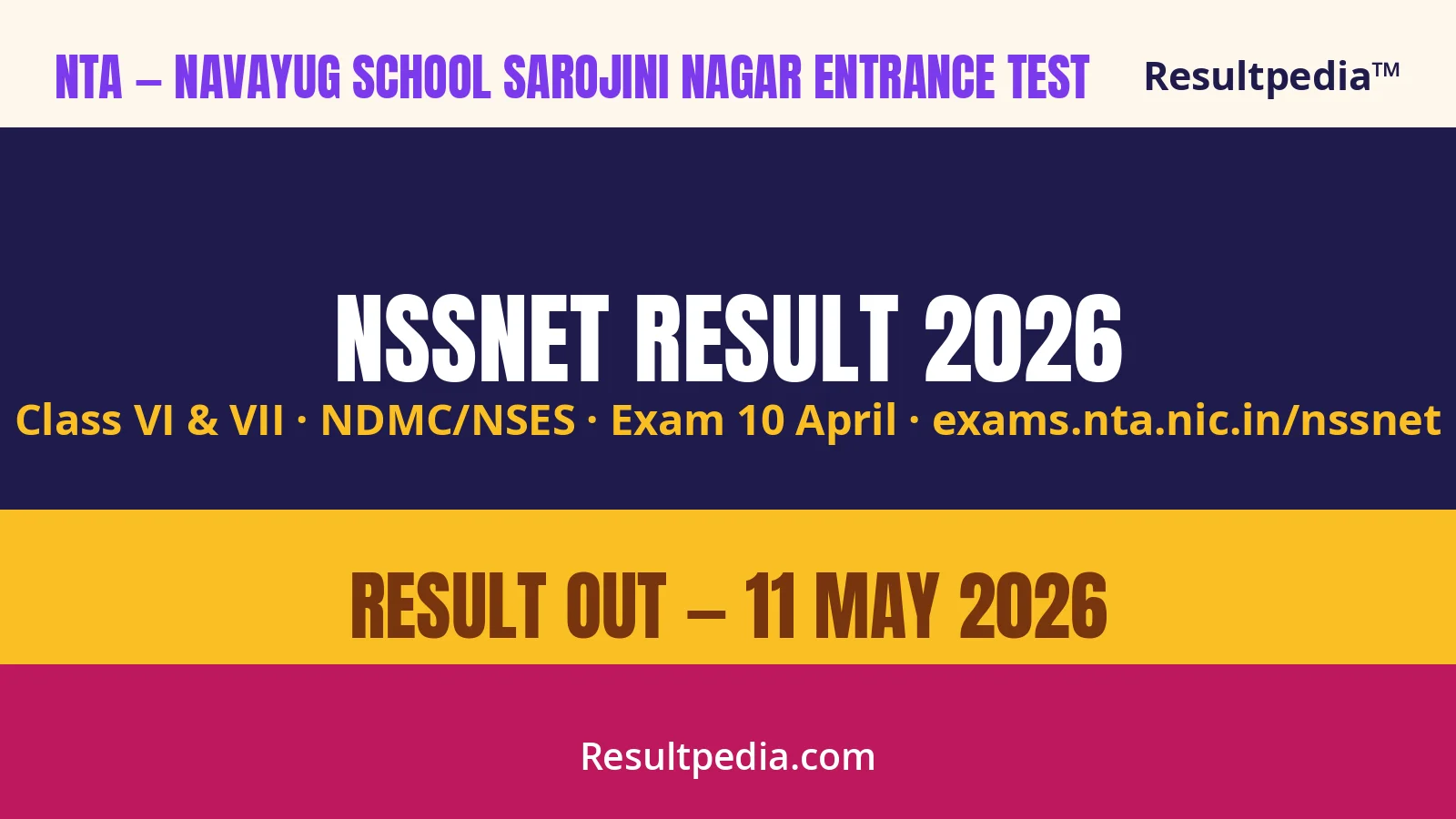 NTA NSSNET Result 2026 Out — Navayug School Sarojini Nagar Class VI & VII Scorecard at exams.nta.nic.in
