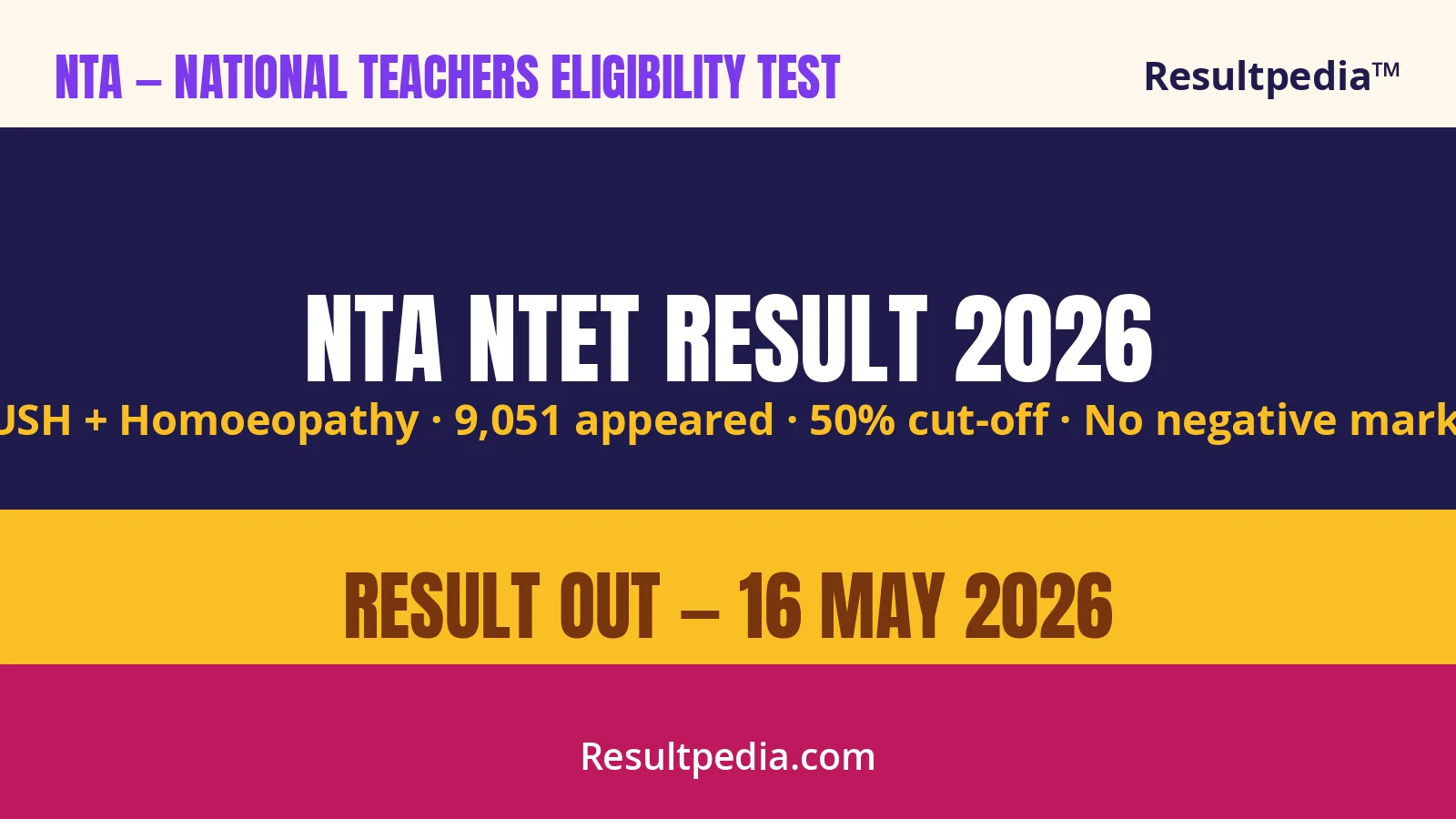 NTA NTET 2026 Result Declared — AYUSH + Homoeopathy Teacher Eligibility at exams.nta.ac.in/ntet