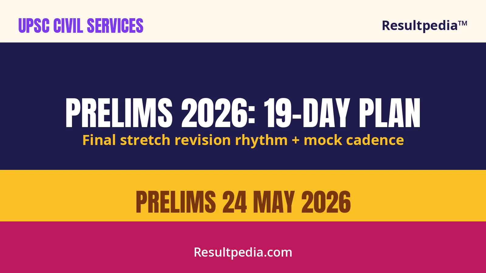 UPSC CSE Prelims 2026: 19-Day Revision Plan, Mock Cadence, and What NOT to Study Now