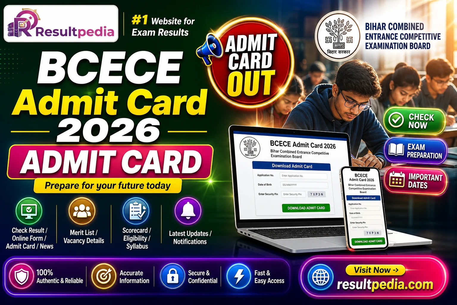 BCECE Admit Card 2026 — Resultpedia banner