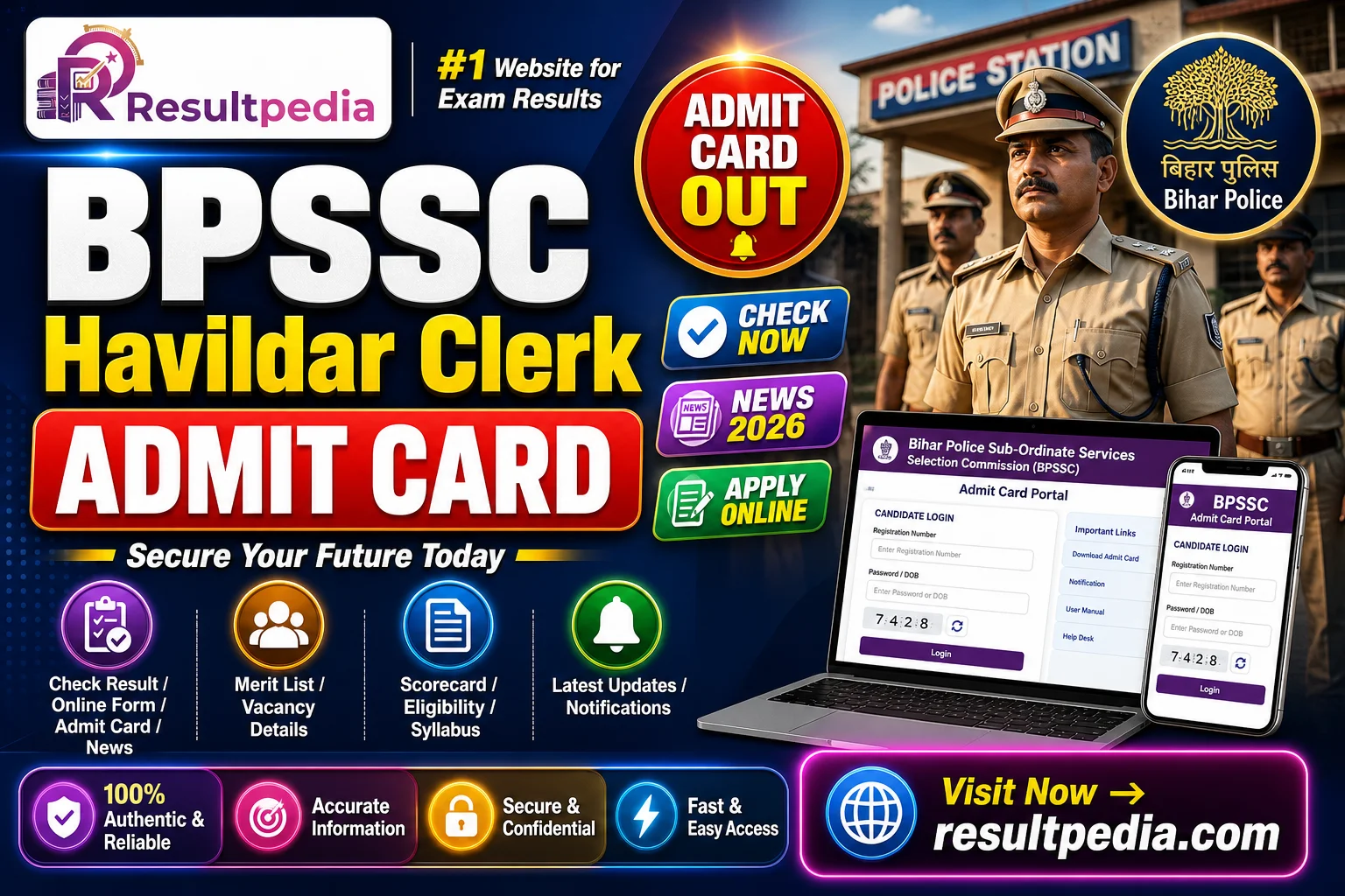 Bihar Police BPSSC Havildar Clerk Admit Card 2026 — Resultpedia banner