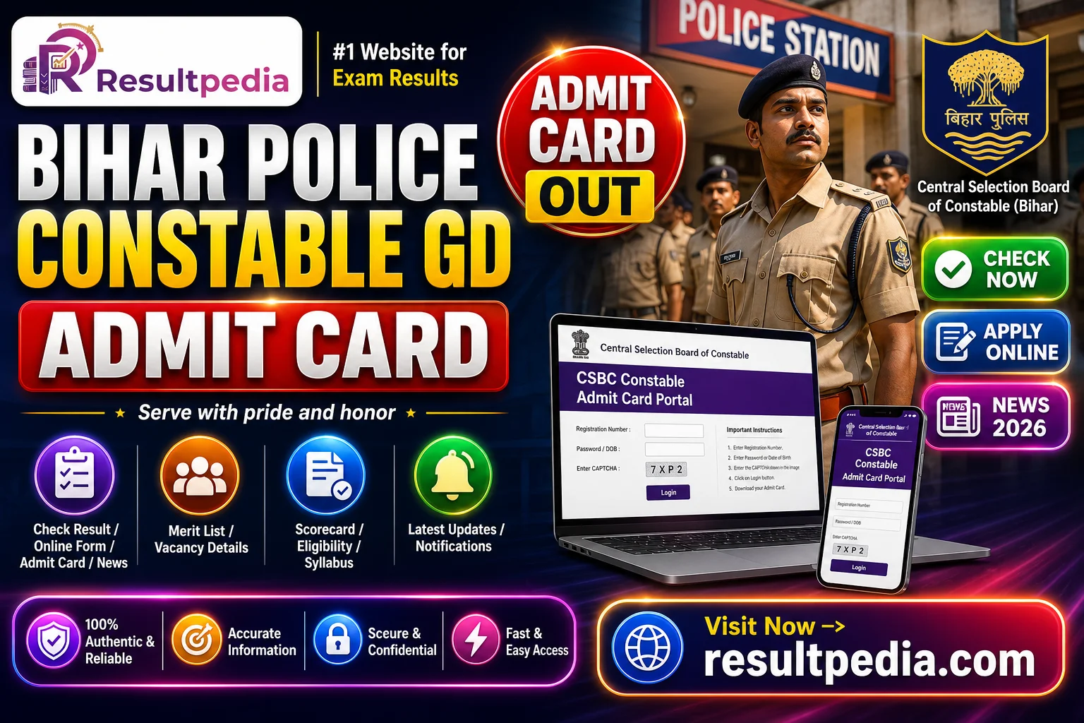 Bihar Police CSBC Constable GD Exam Date 2026 — Resultpedia banner