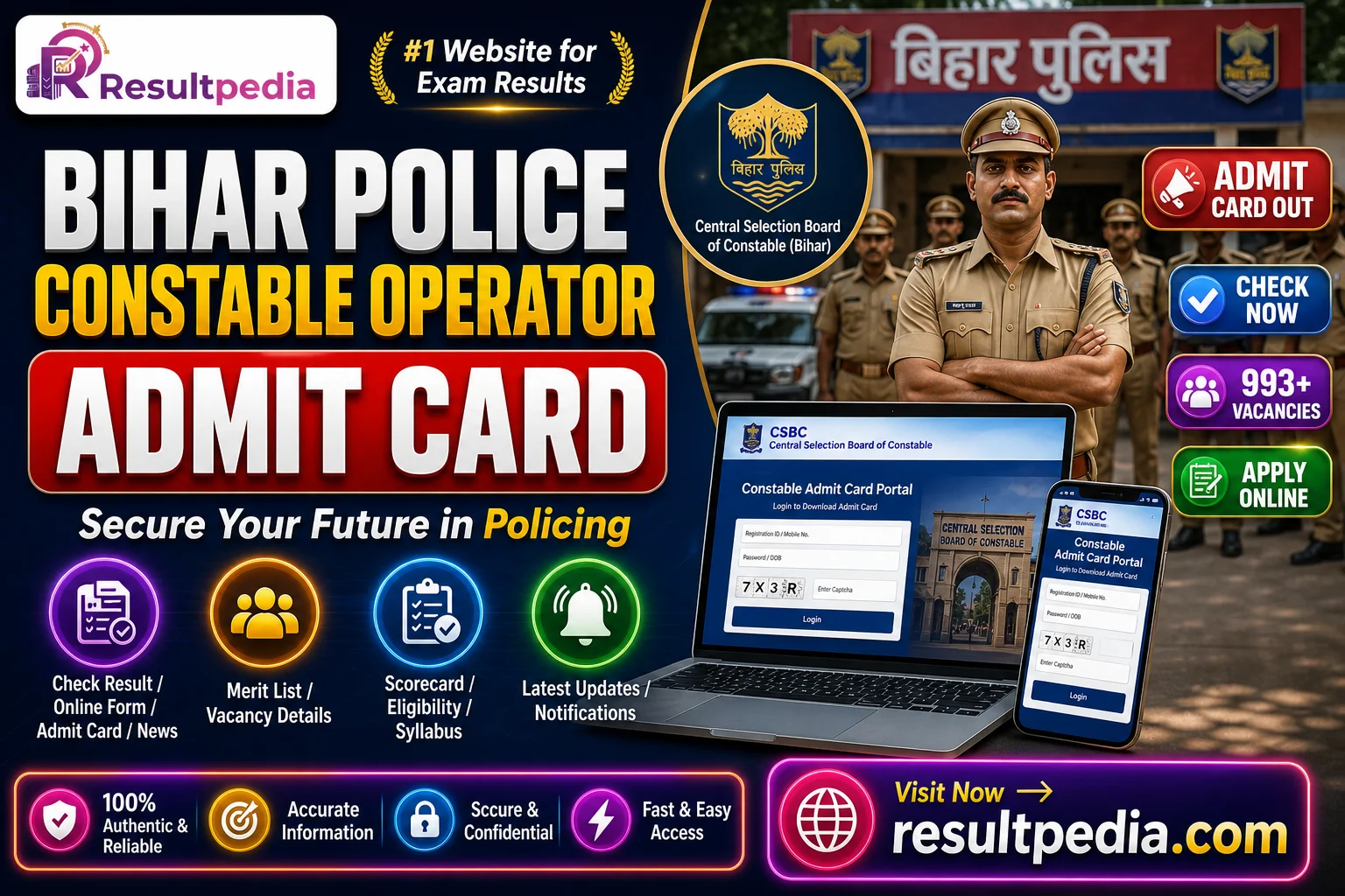 Bihar Police CSBC Constable Operator Exam Date 2026 — Resultpedia banner