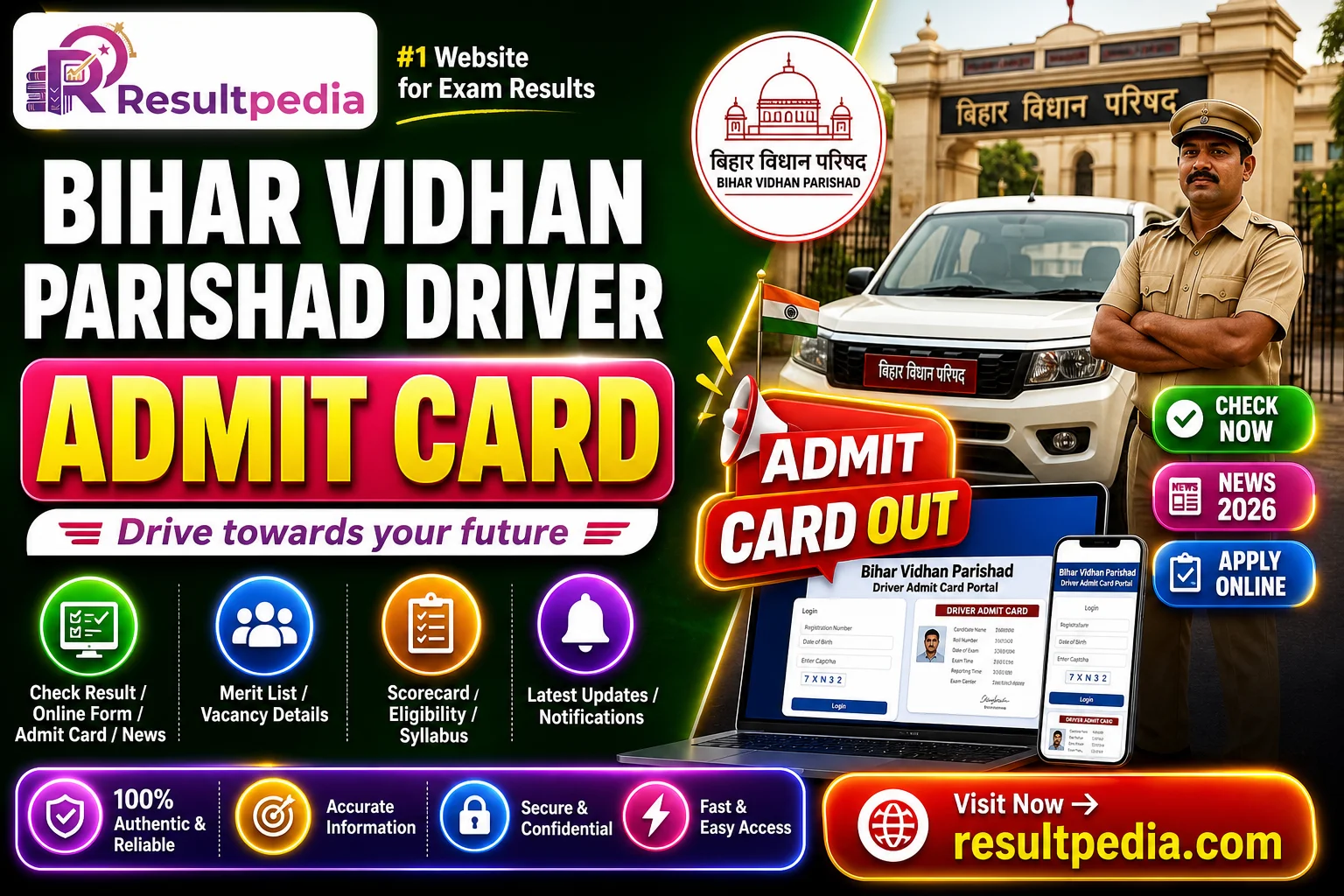 Bihar Vidhan Parishad Driver Phase-II Admit Card 2026 — Resultpedia banner