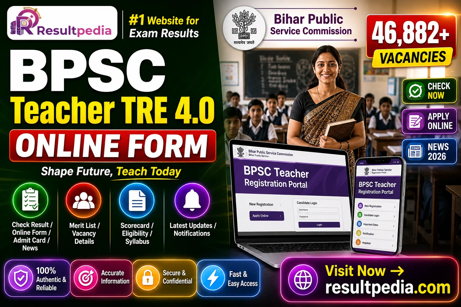 BPSC Teacher TRE 4.0 Online Form 2026 — Resultpedia banner
