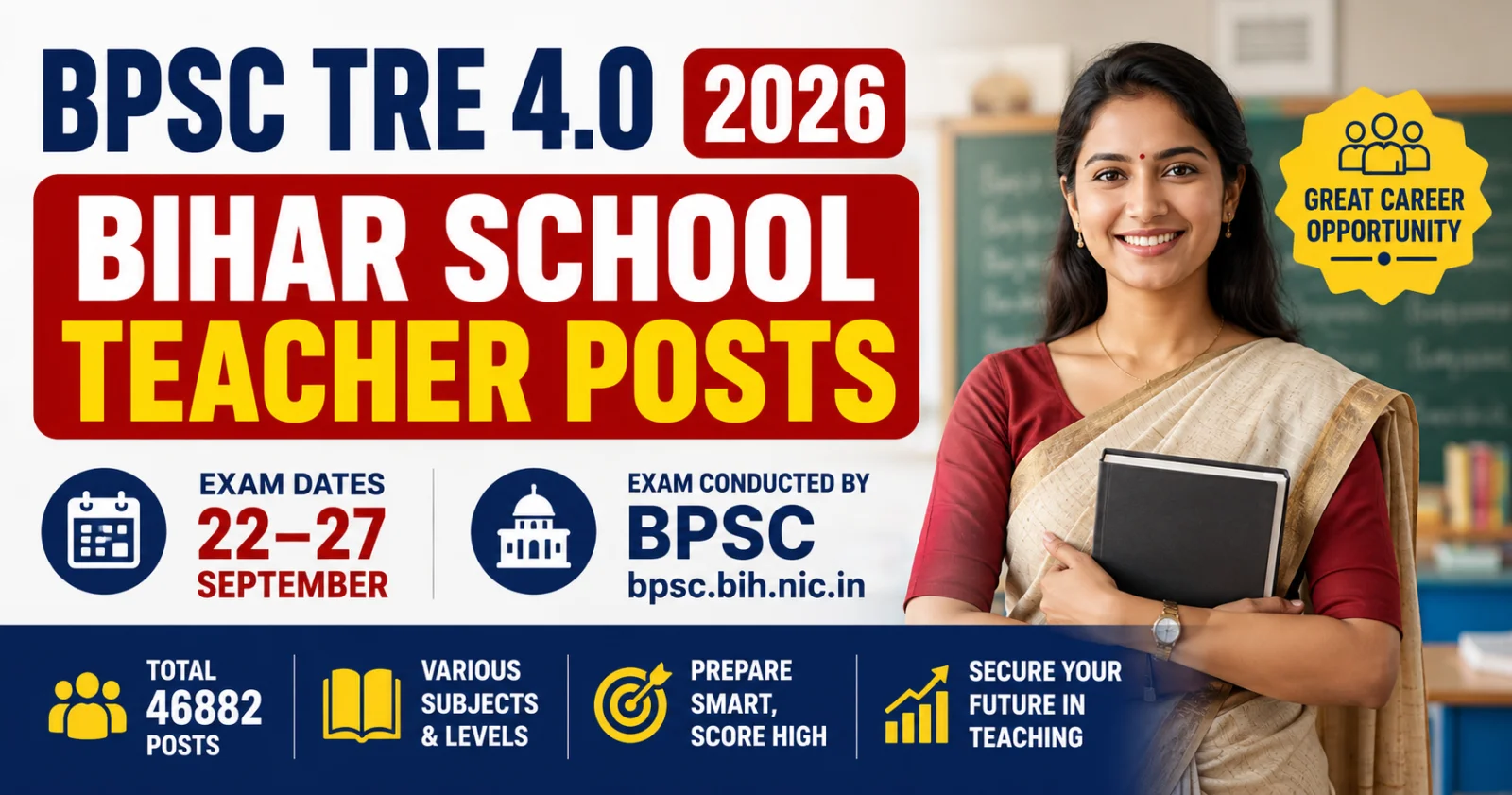 BPSC TRE 4.0 2026: 46,882 Teacher Posts, Exam 22-27 Sept