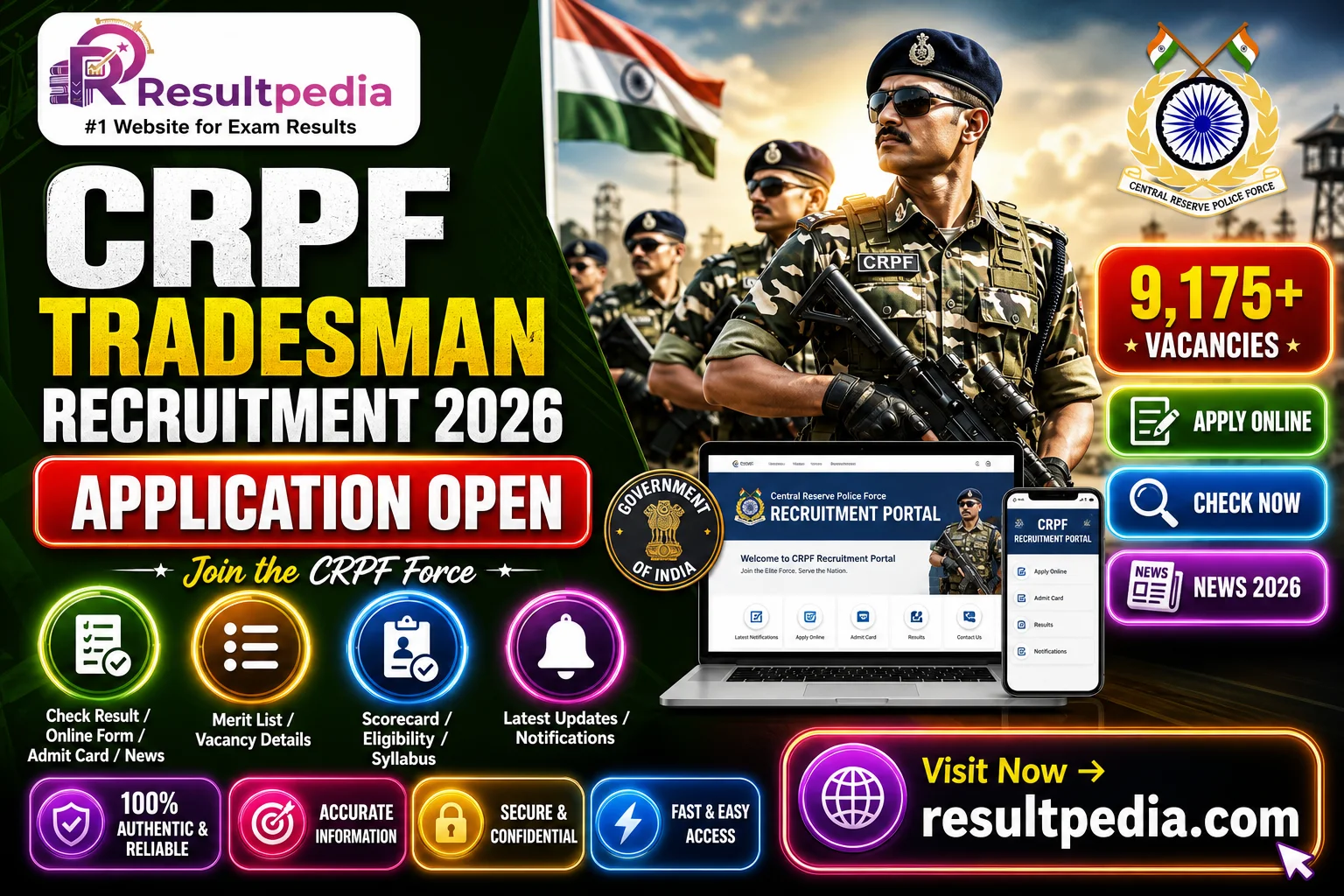 CRPF Tradesman Recruitment 2026 — Resultpedia banner