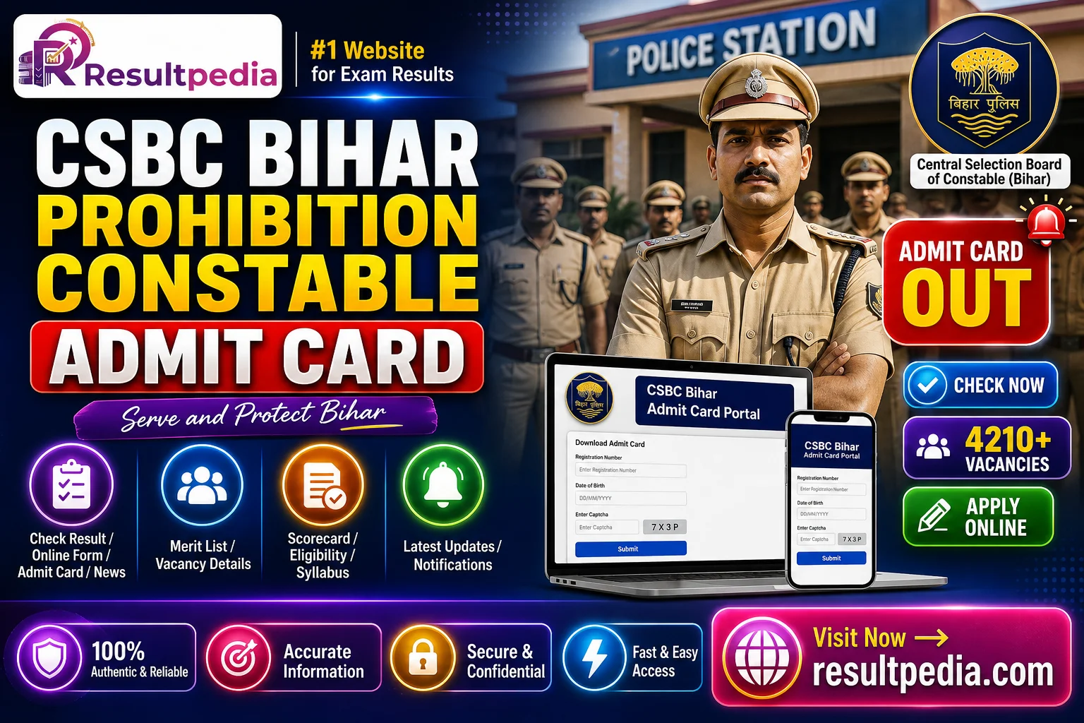 CSBC Bihar Prohibition Constable Exam Date 2026 — Resultpedia banner