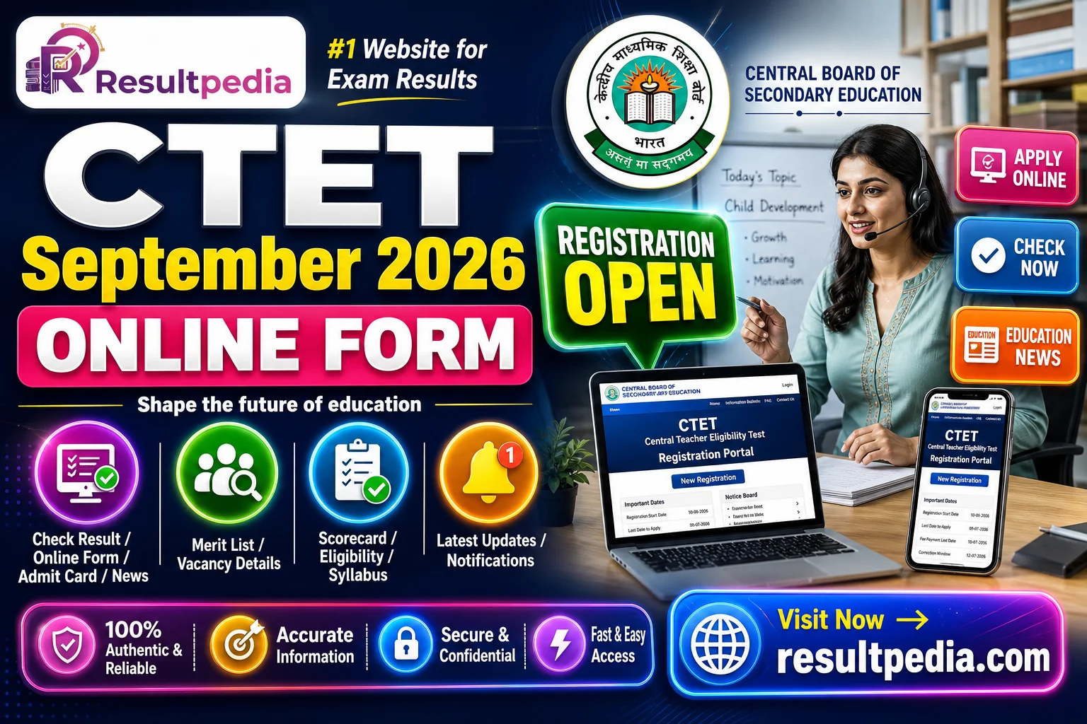 CTET September Online Form 2026 — Resultpedia banner
