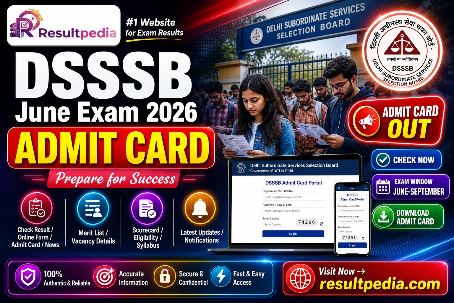 DSSSB June Exam Admit Card 2026 OUT — 01 June - 01 September Window — Resultpedia banner