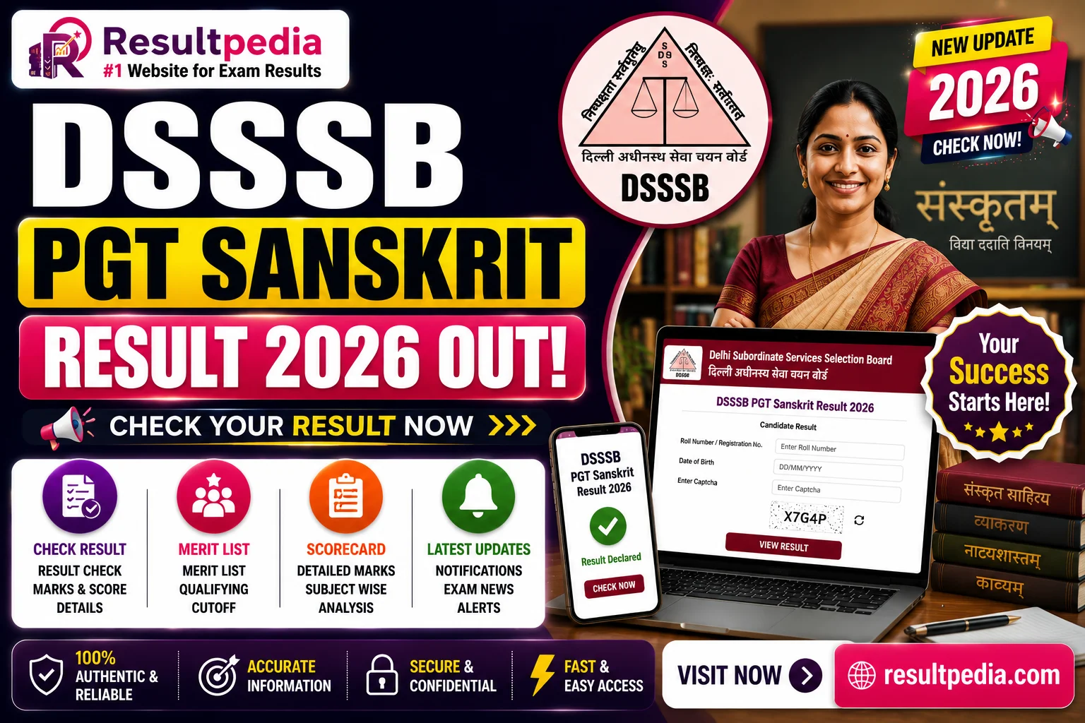DSSSB PGT Sanskrit Result 2026: Cut-off, Marks, DV