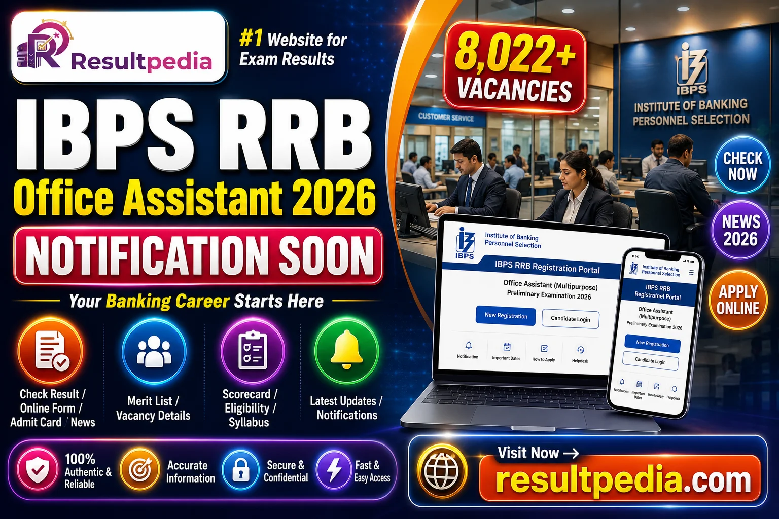 IBPS RRB Office Assistant (Clerk) 2026 — 8,022 Vacancies, Exam 6 Dec — Resultpedia banner