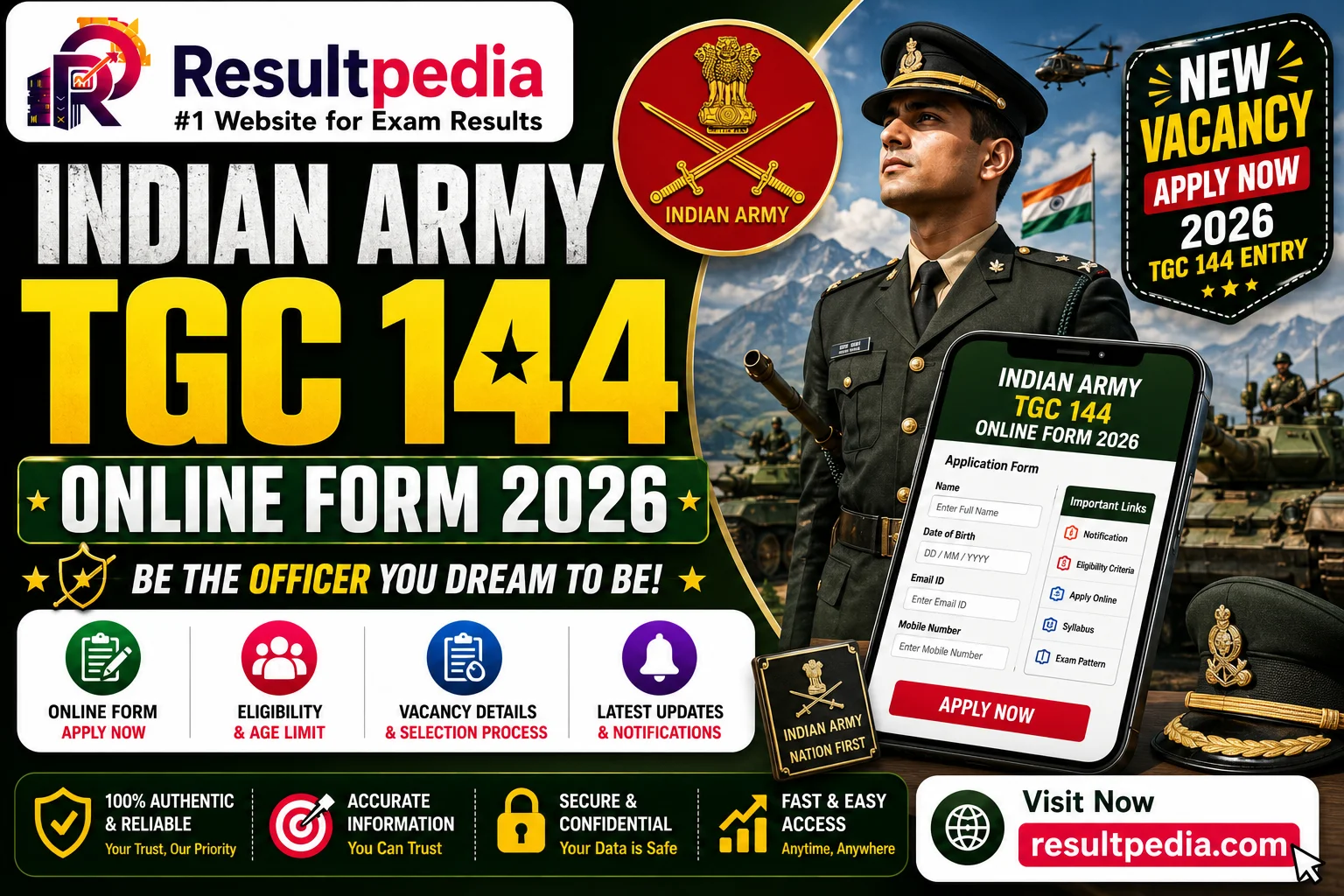 Indian Army TGC 144 Online Form 2026 — Permanent Commission Officer at joinindianarmy.nic.in