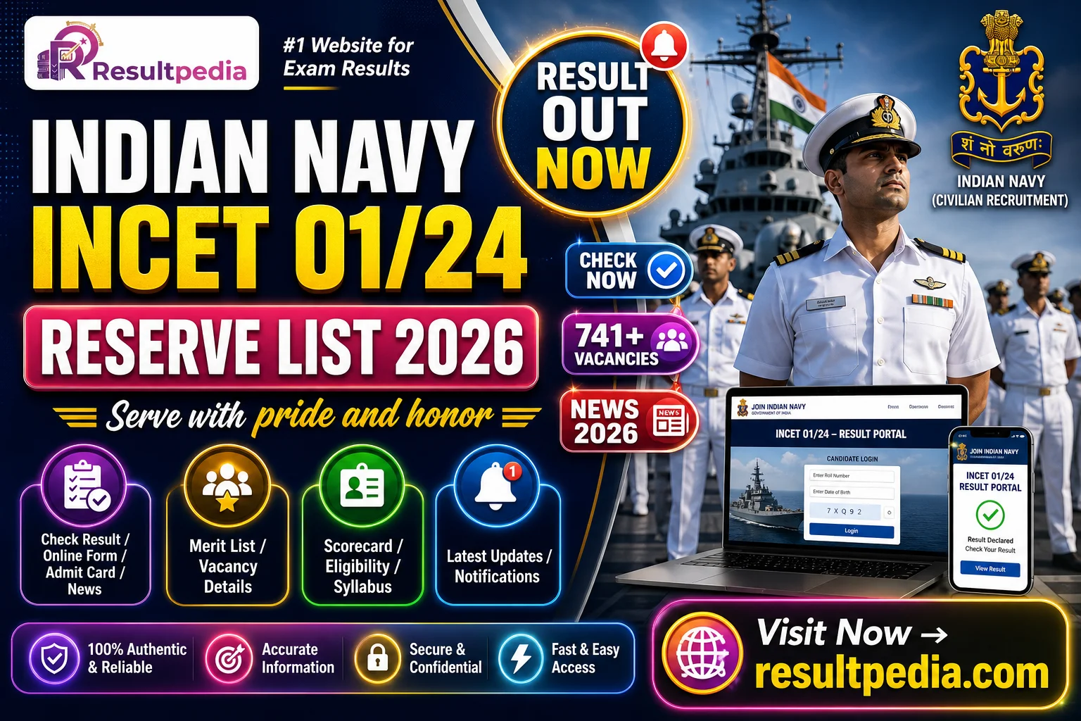 Indian Navy INCET 01/24 Reserve List 2026 — Resultpedia banner