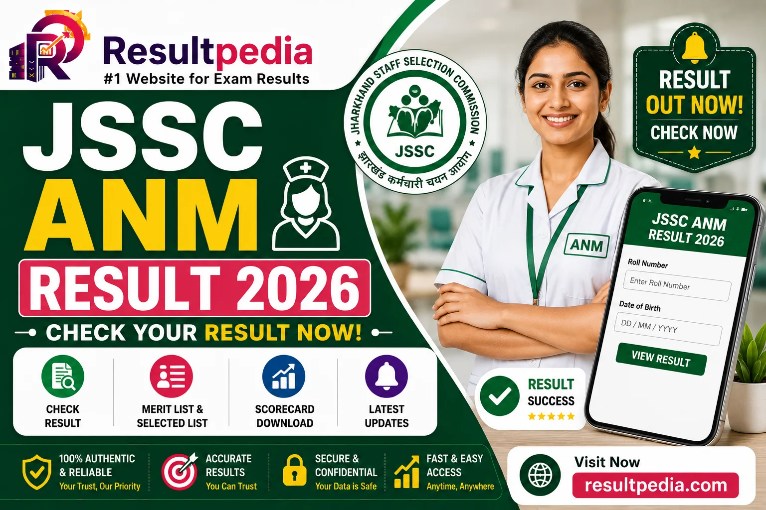 JSSC Jharkhand ANM Result 2026 — Auxiliary Nurse Midwife Scorecard at jssc.jharkhand.gov.in
