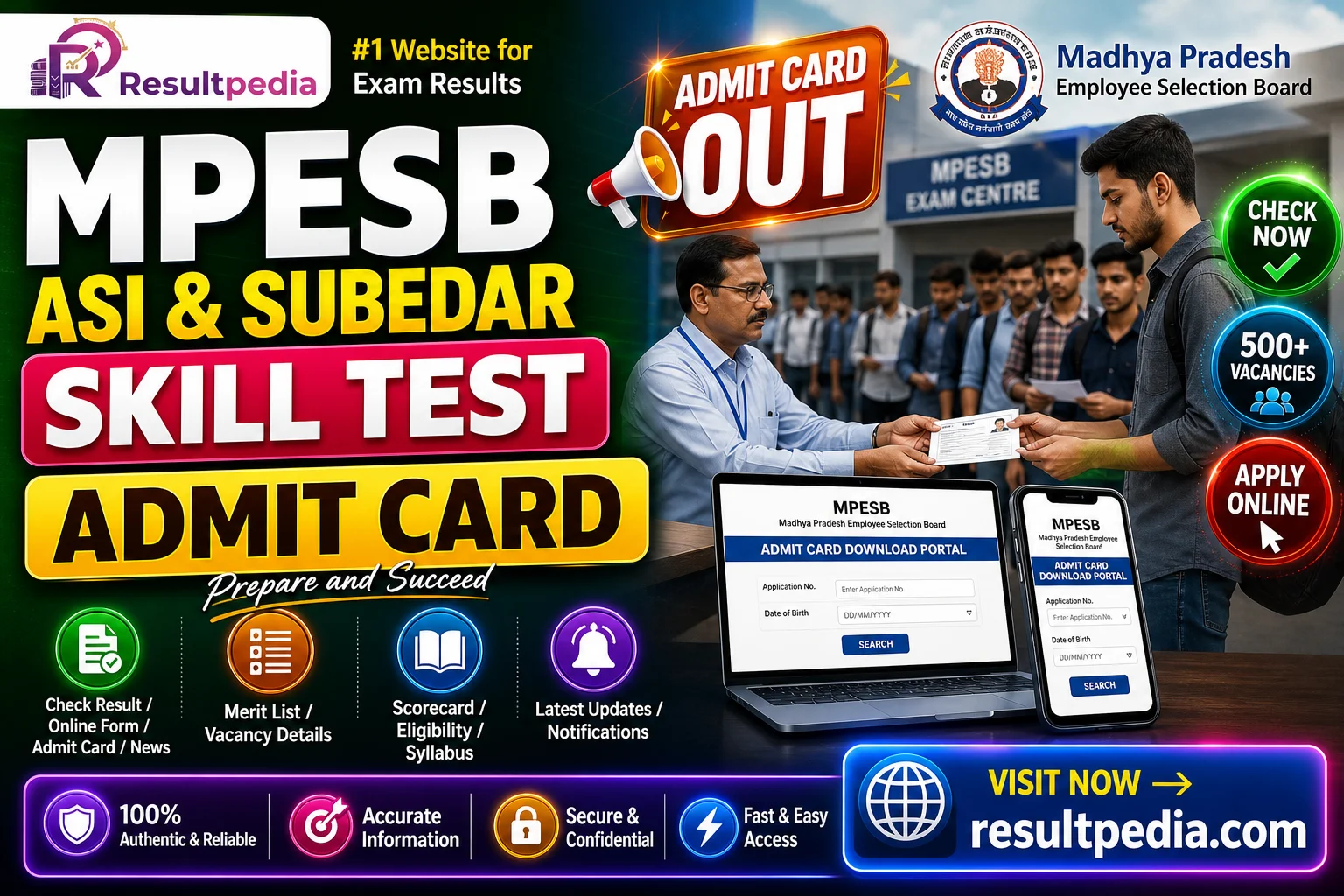 MPESB ASI and Subedar Skill Test Admit Card 2026 — Resultpedia banner