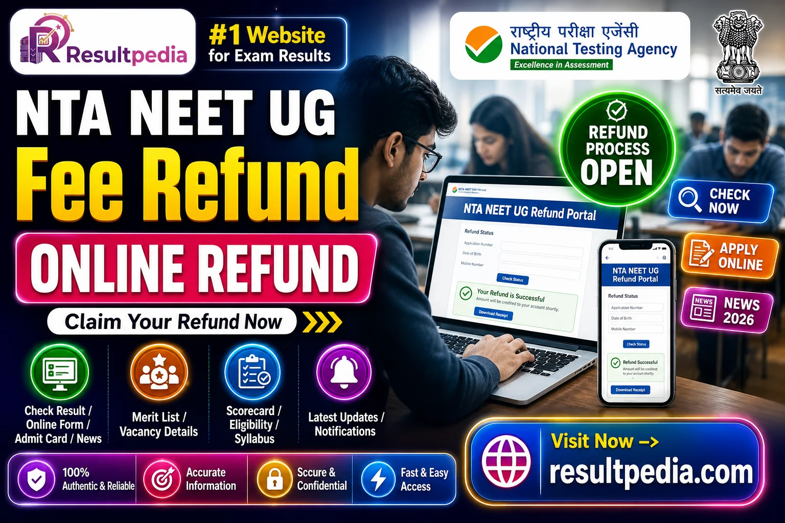 NTA NEET UG Online Fee Refund 2026 — Resultpedia banner