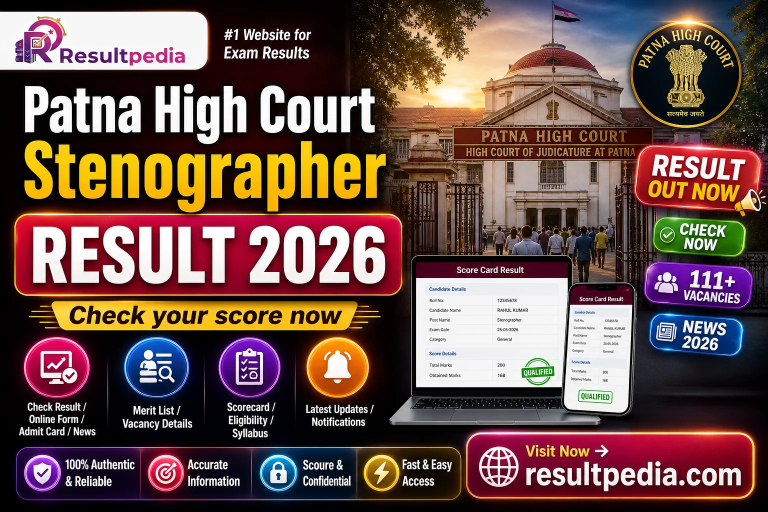 Patna High Court Stenographer Score Card 2026 — Resultpedia banner