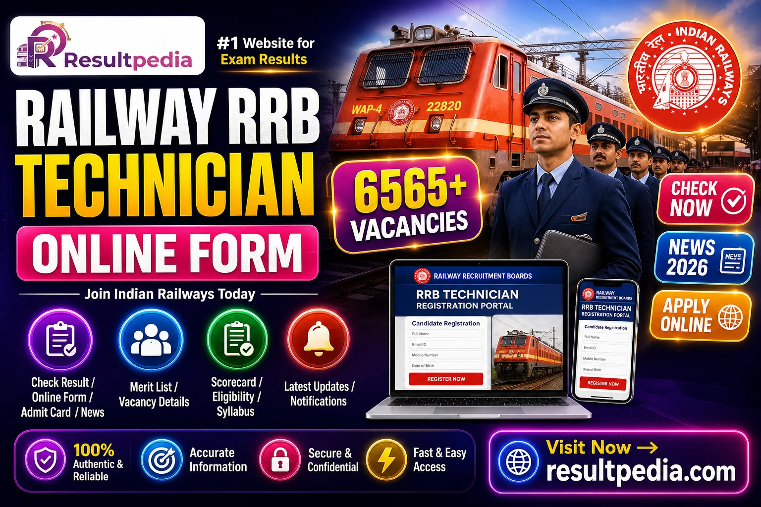 Railway RRB Technician Online Form 2026 — Resultpedia banner