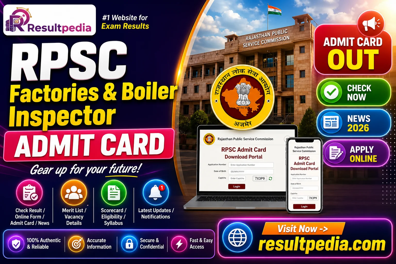 RPSC Factories & Boiler Inspector Exam Date 2026 — Resultpedia banner