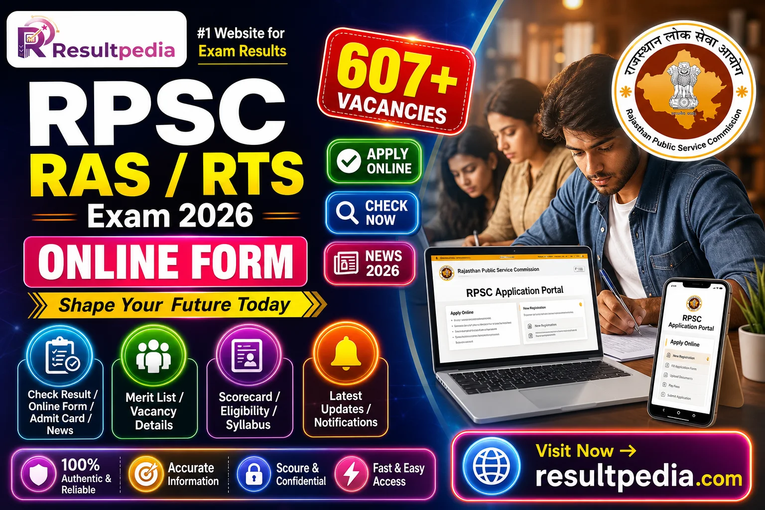 RPSC RAS / RTS Combined Competitive Exam 2026 Online Form — Resultpedia banner