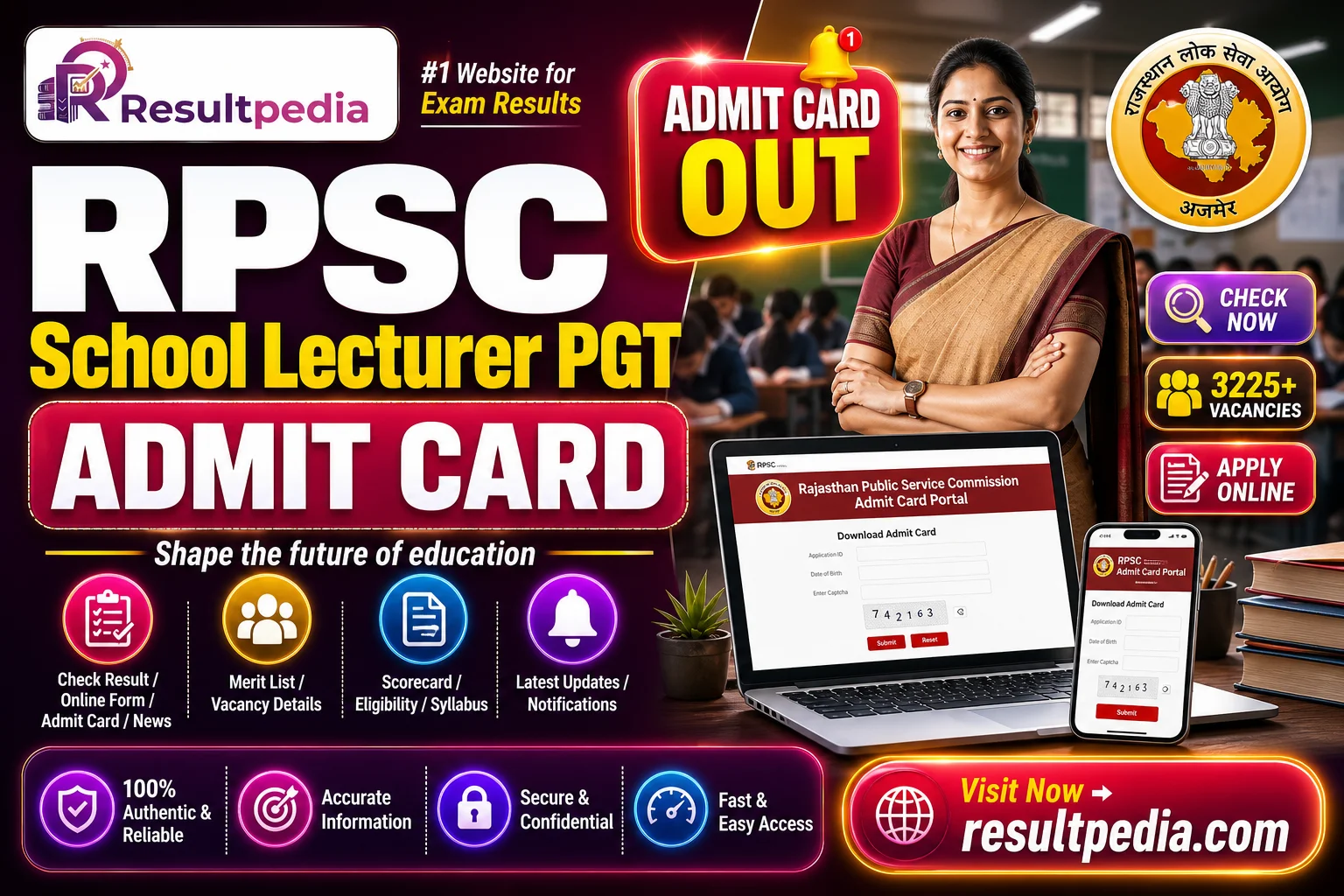 RPSC School Lecturer PGT Exam City Details 2026 — Resultpedia banner