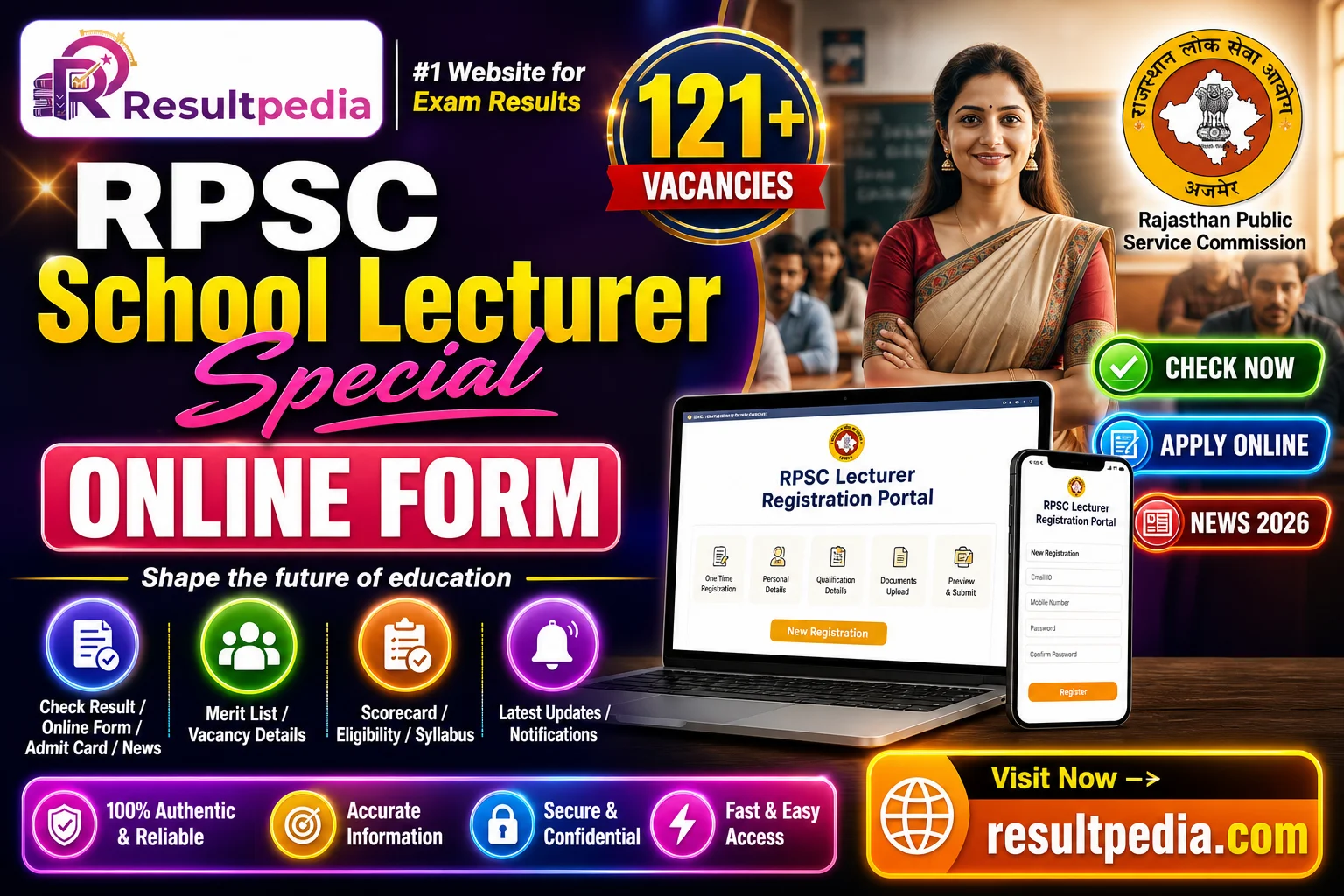RPSC School Lecturer (Special) Online Form 2026 — Resultpedia banner