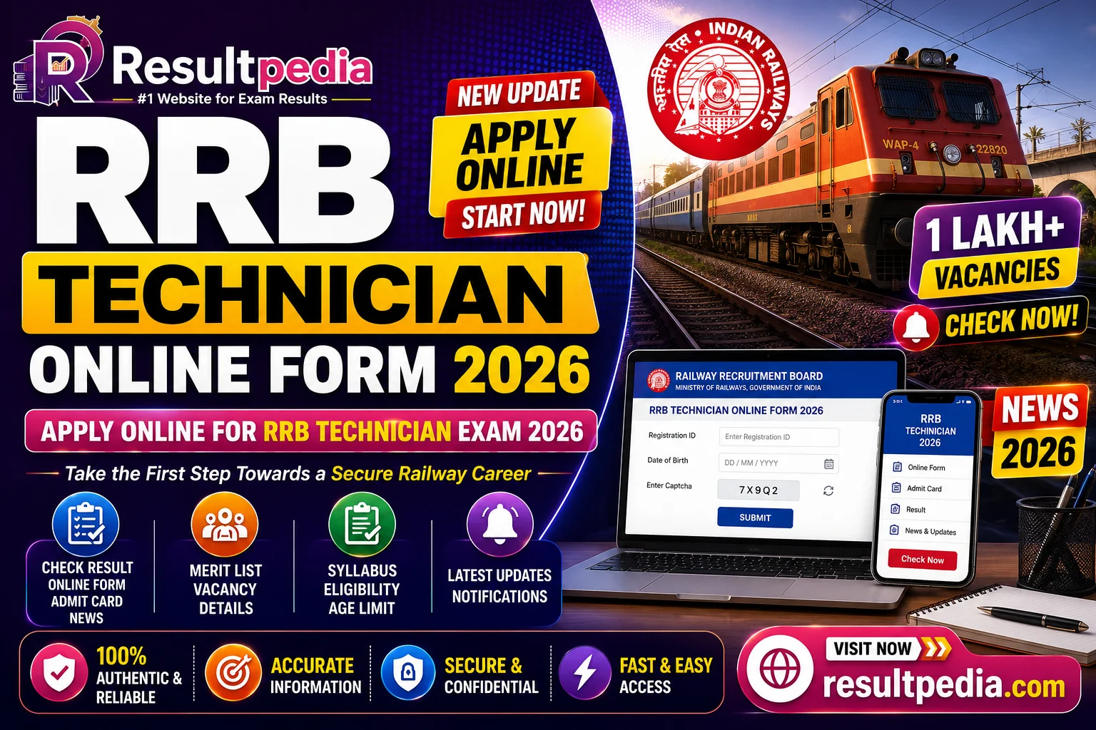 RRB Technician Online Form 2026 — 6,565 Posts CEN 02/2026 at rrbcdg.gov.in