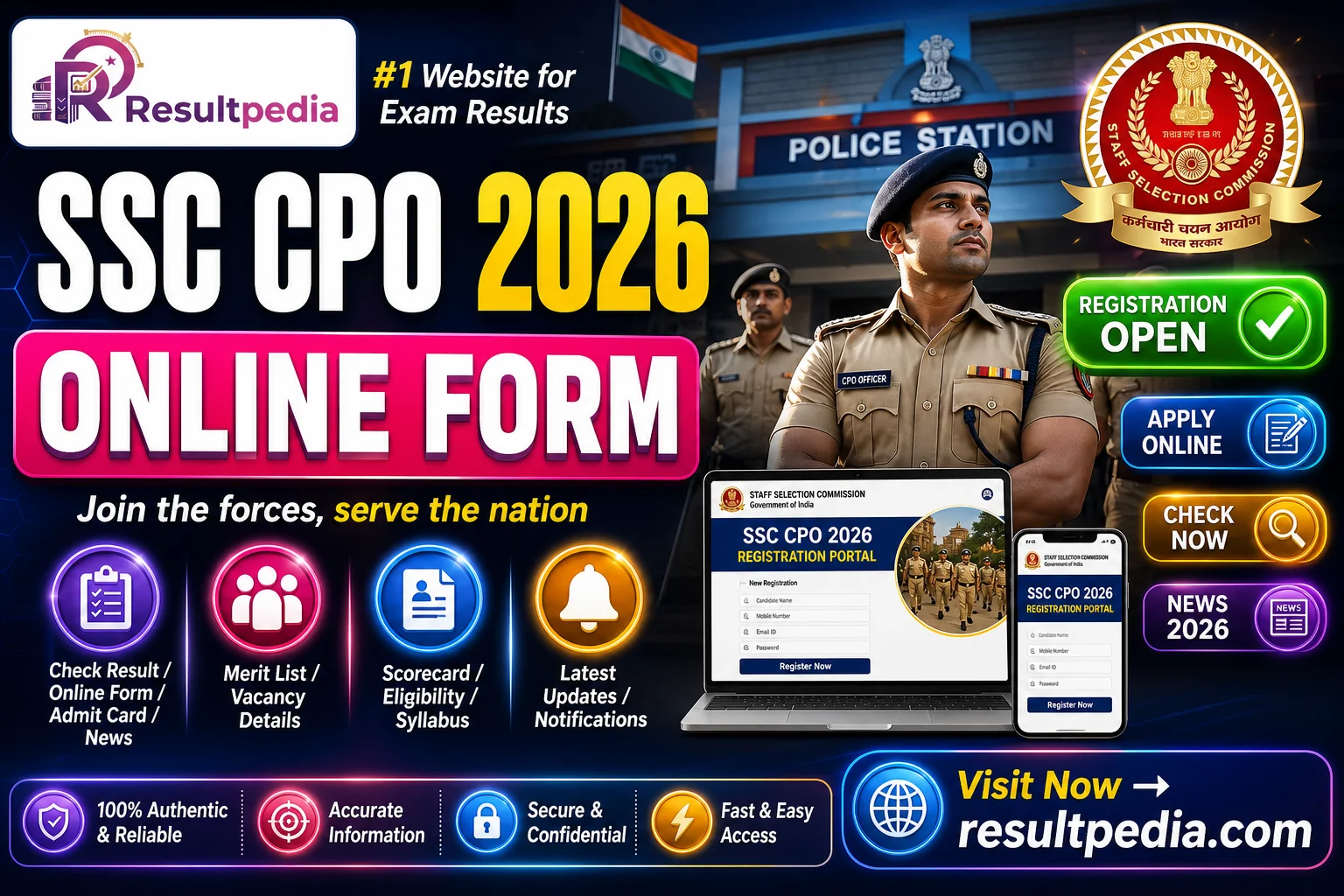 SSC CPO 2026 Online Form — Sub-Inspector Delhi Police + CAPF — Resultpedia banner