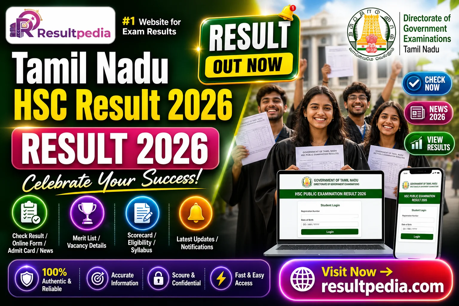 Tamil Nadu HSC Result 2026 — Resultpedia banner
