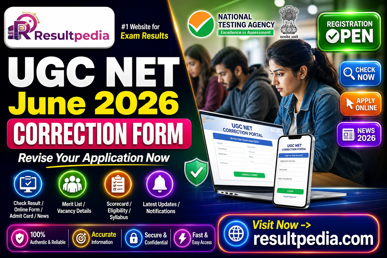 UGC NET June 2026 Correction Form — Resultpedia banner