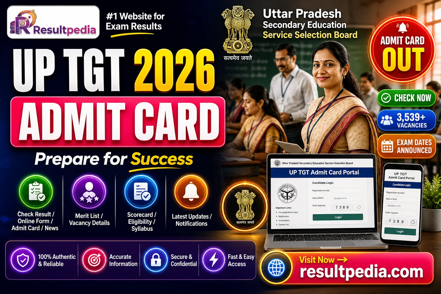 UP TGT 2026 Admit Card OUT — Exam 3 & 4 June at upessc.up.gov.in — Resultpedia banner