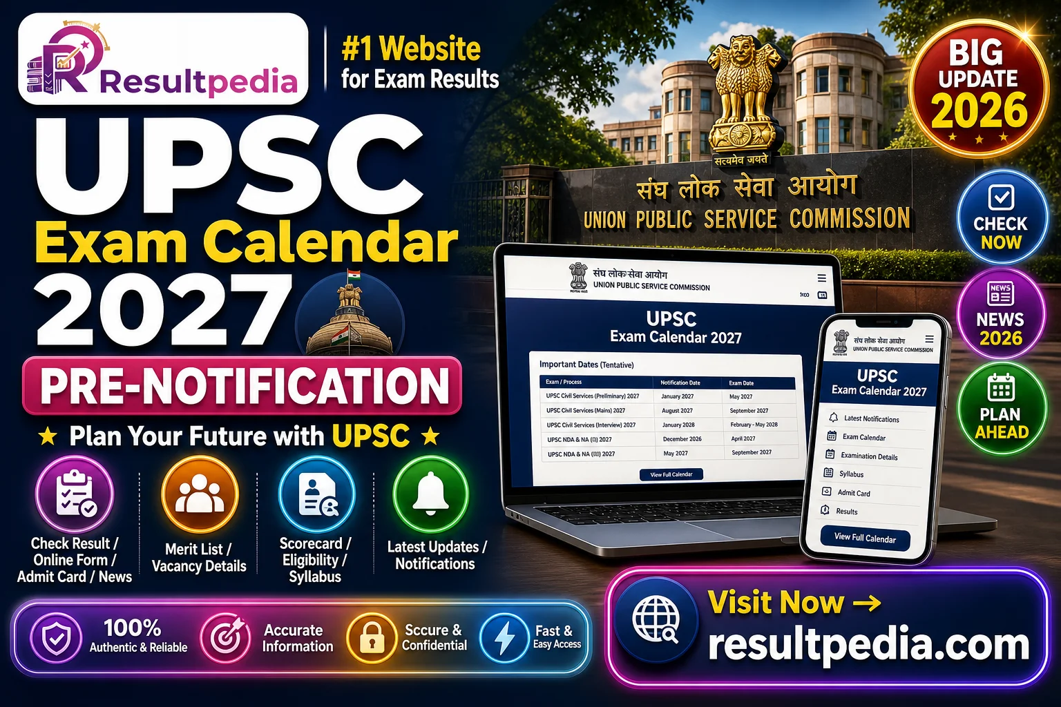 UPSC Exam Calendar 2027 — Resultpedia banner