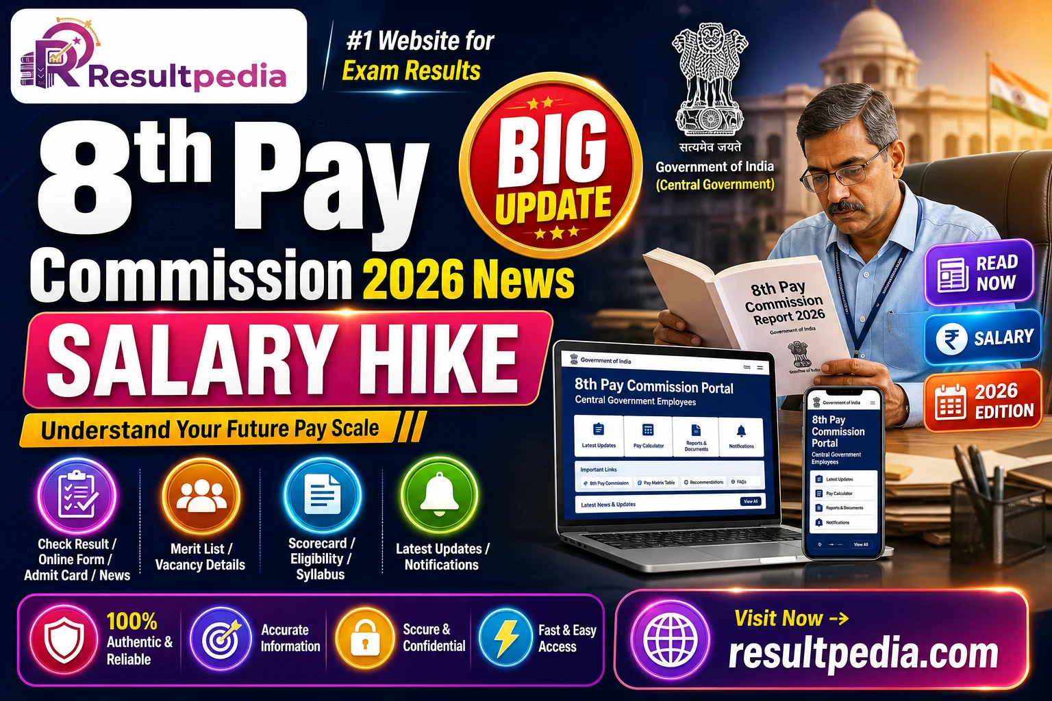8th Pay Commission 2026: Latest News, Fitment Factor & Expected Salary Hike — Resultpedia banner