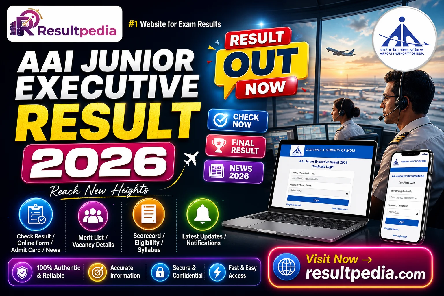 AAI Junior Executive Result 2026 — Final Result Out — Resultpedia banner