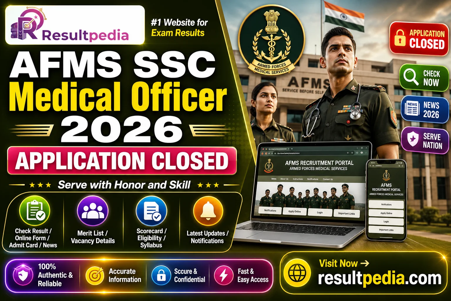 AFMS SSC Medical Officer 2026 — 100 Posts (Armed Forces) — Resultpedia banner