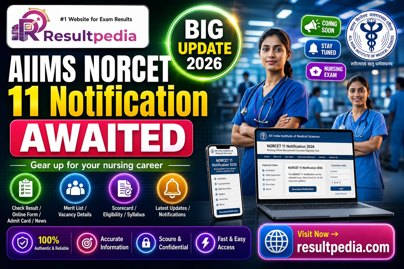 AIIMS NORCET 11 Notification 2026 (Awaited) — Nursing Officer — Resultpedia banner