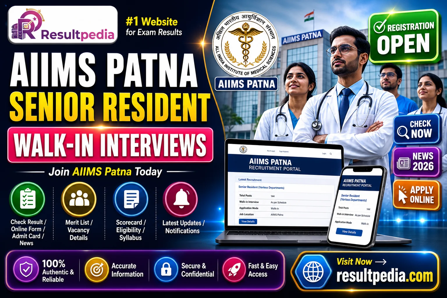 AIIMS Patna Senior Resident 2026 — Quarterly Walk-ins — Resultpedia banner