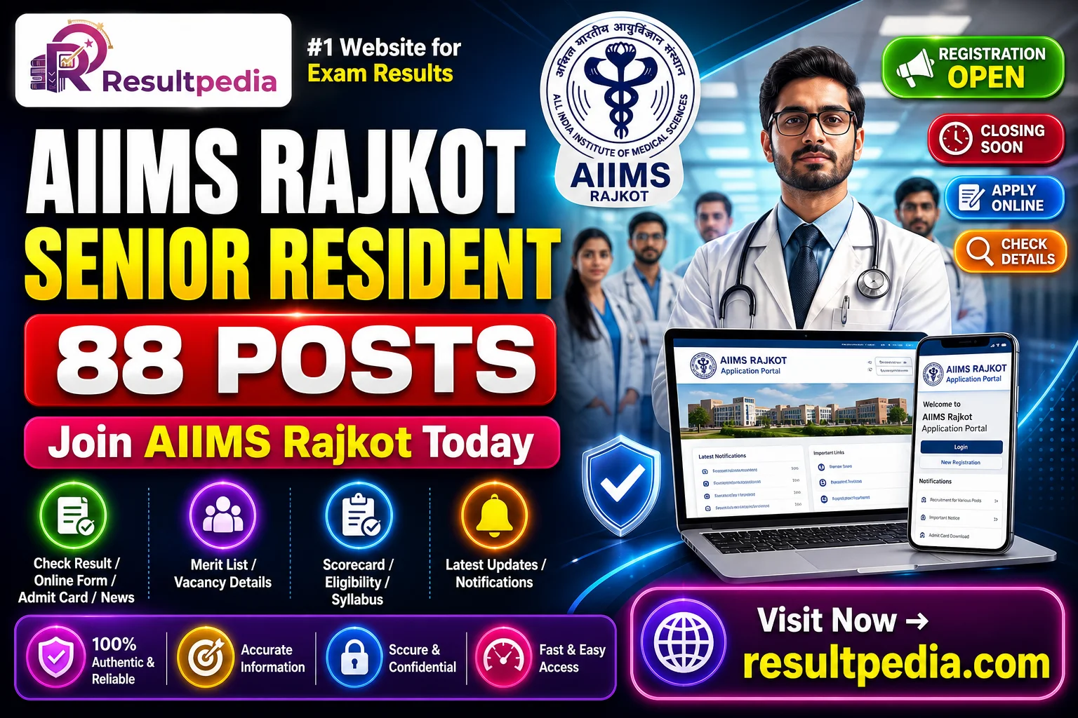 AIIMS Rajkot Senior Resident 2026 — 88 Posts (Closing Soon) — Resultpedia banner