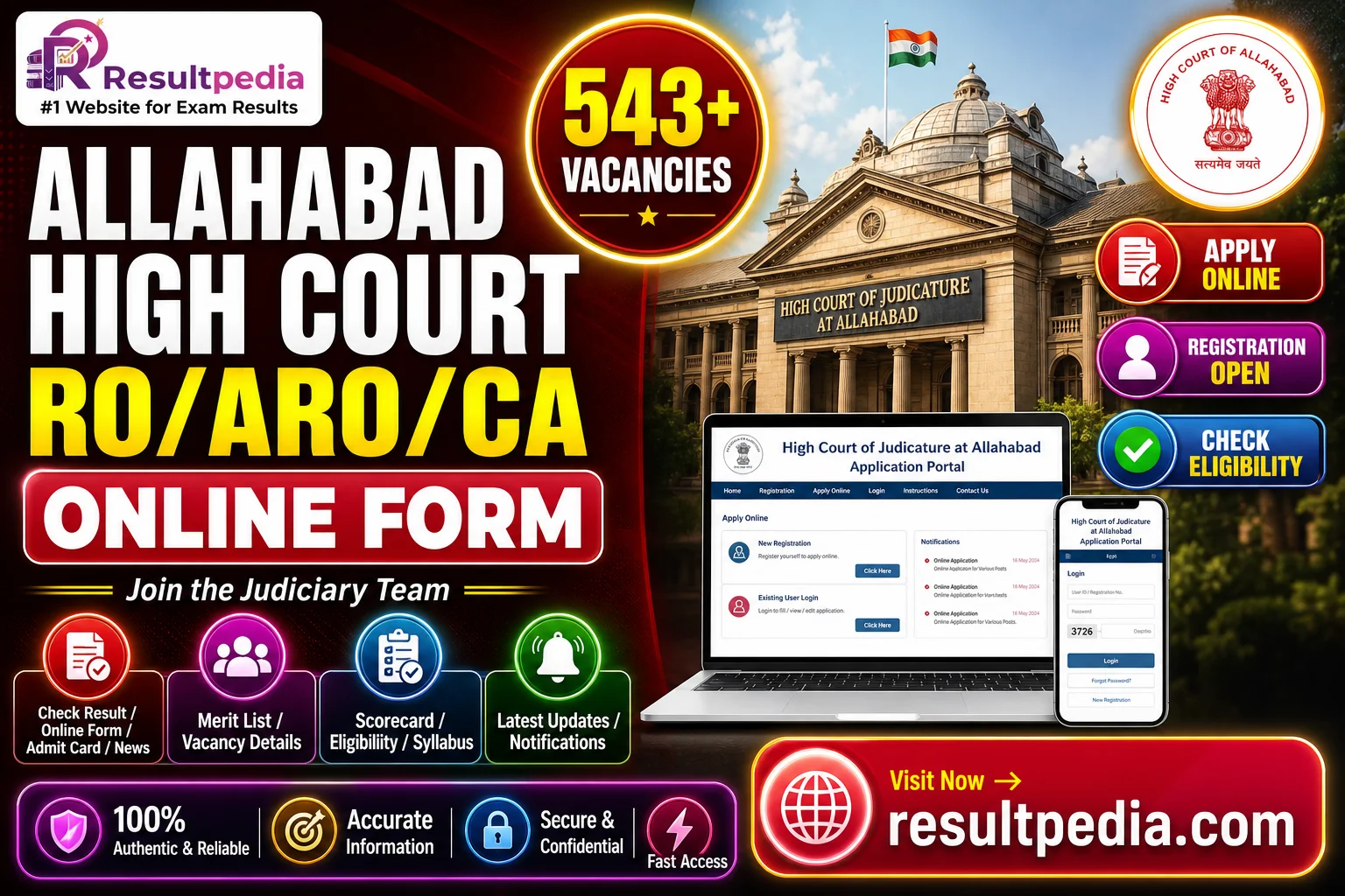 Allahabad High Court RO/ARO/CA 2026 Online Form — 543 Posts, Eligibility & Dates — Resultpedia banner