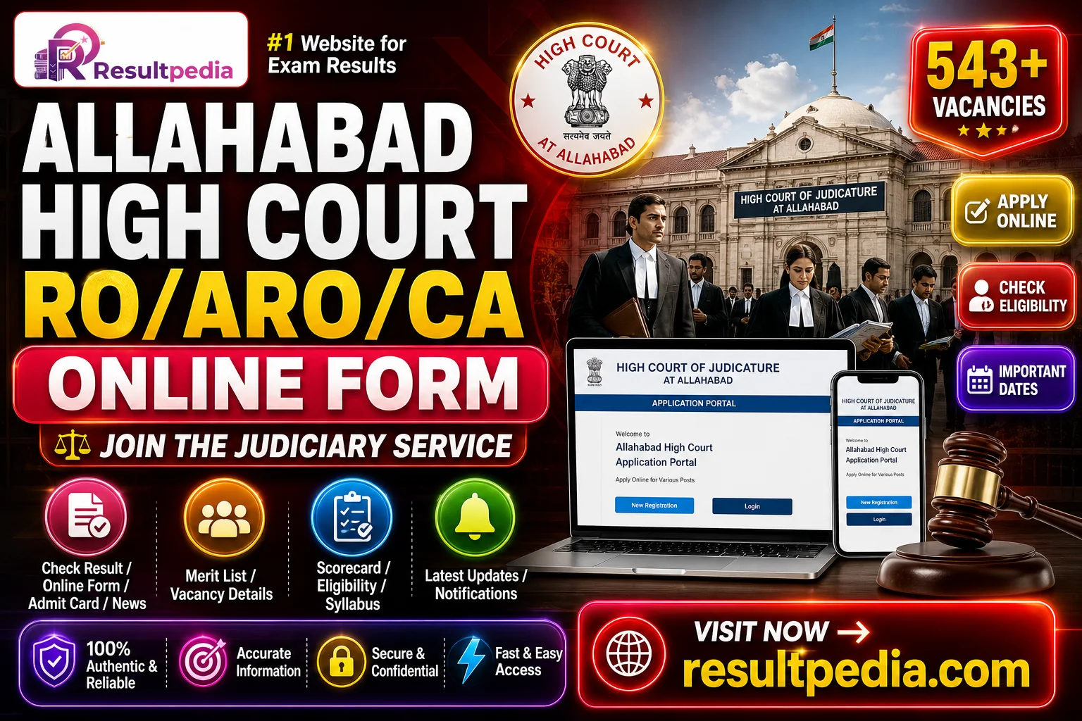 Allahabad High Court RO/ARO/CA 2026 Online Form — 543 Posts, Eligibility & Dates — Resultpedia banner