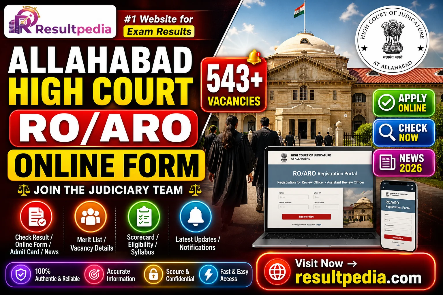 Allahabad High Court RO/ARO Online Form 2026 — 543 Posts — Resultpedia banner