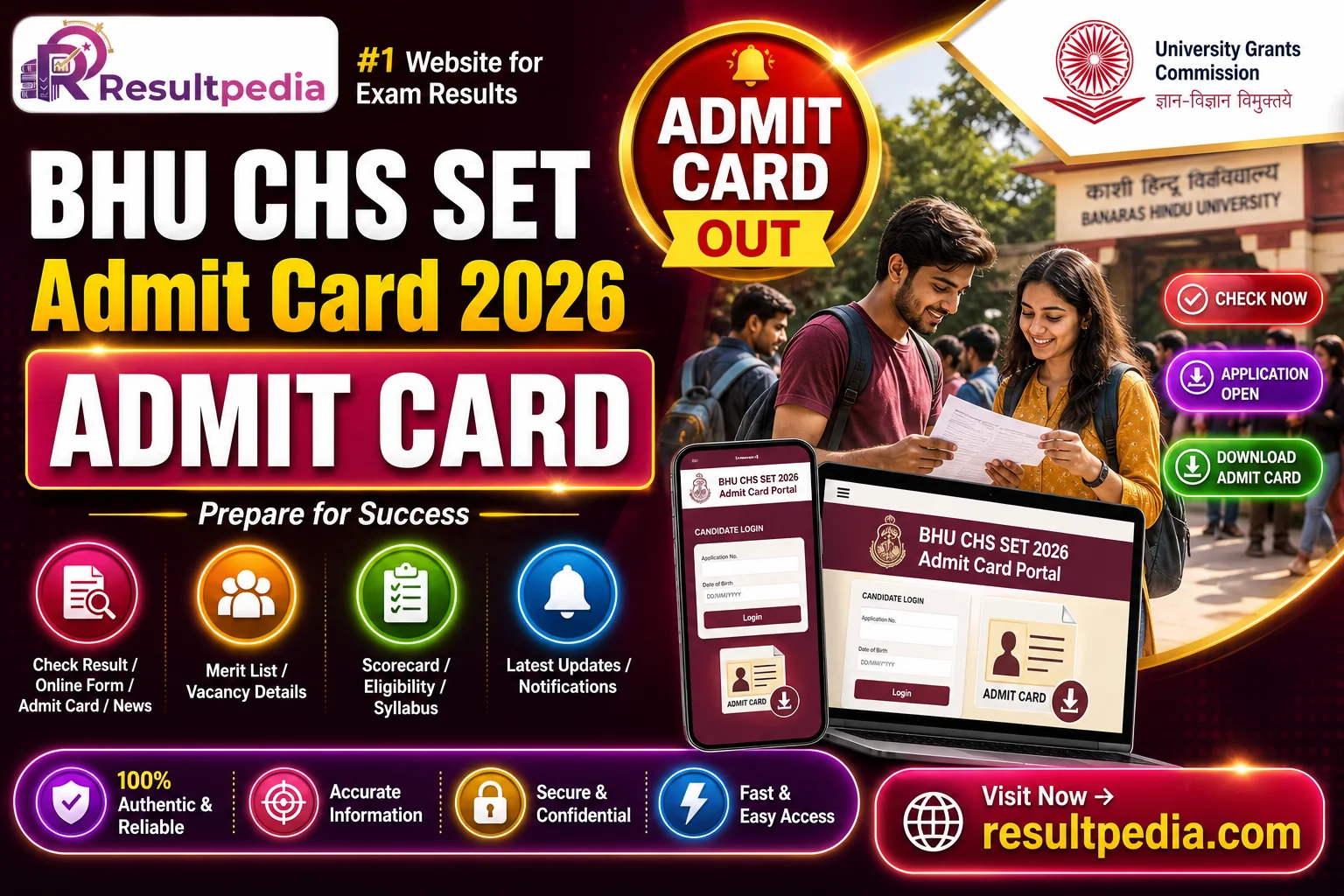 BHU CHS SET Admit Card 2026  — Resultpedia banner