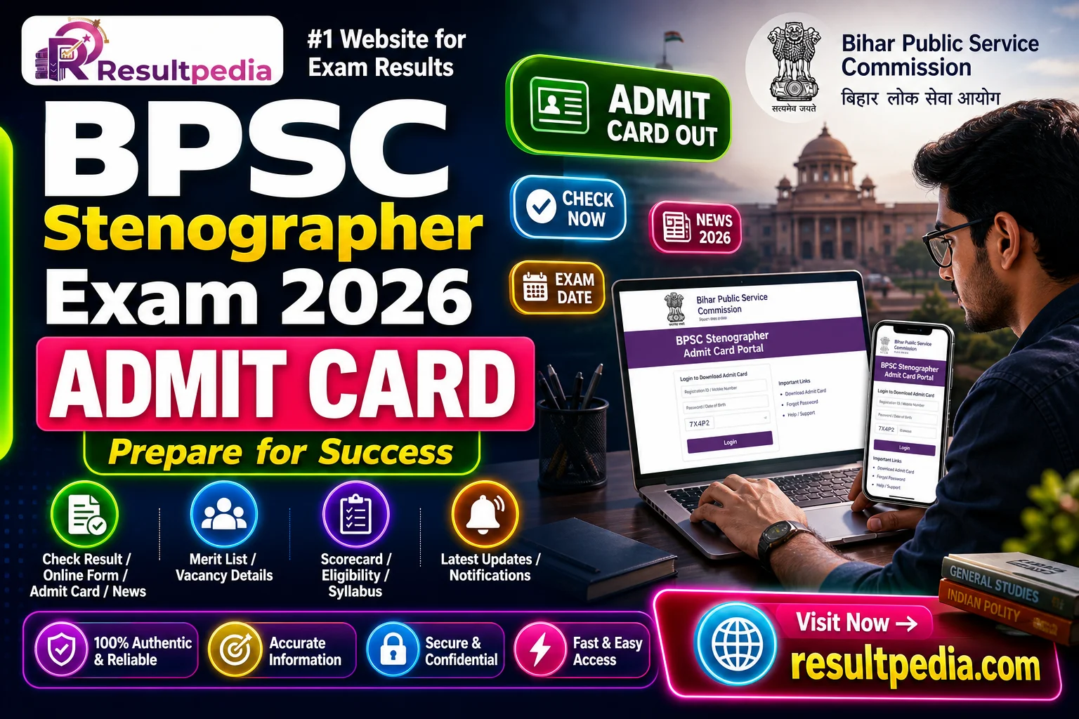 Bihar BPSC Stenographer New Exam Date 2026  — Resultpedia banner